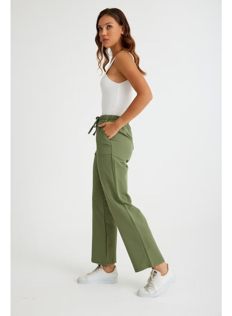 Barbora Linen Casual Trousers with Waist Tie LN14HAKI9 - Image 4